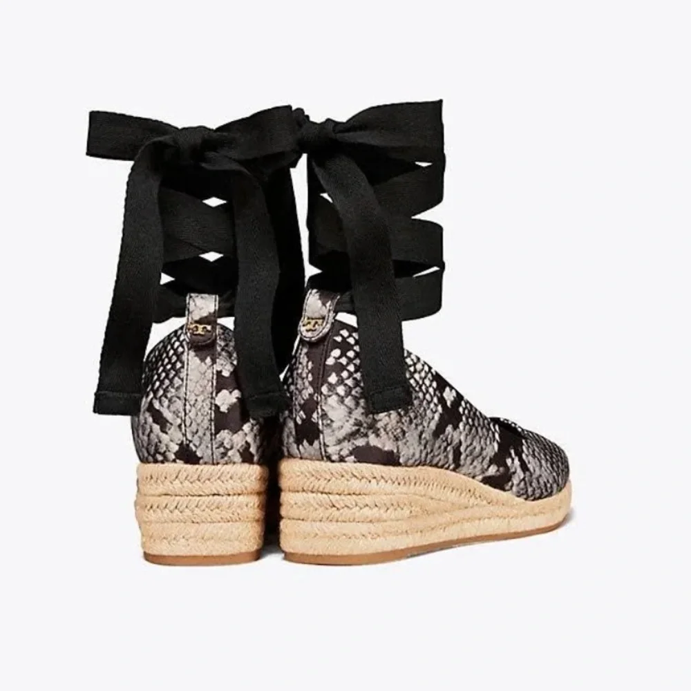 Espadrille Wedges Tory Burch snakeskin designer spring boho preppy classic $258